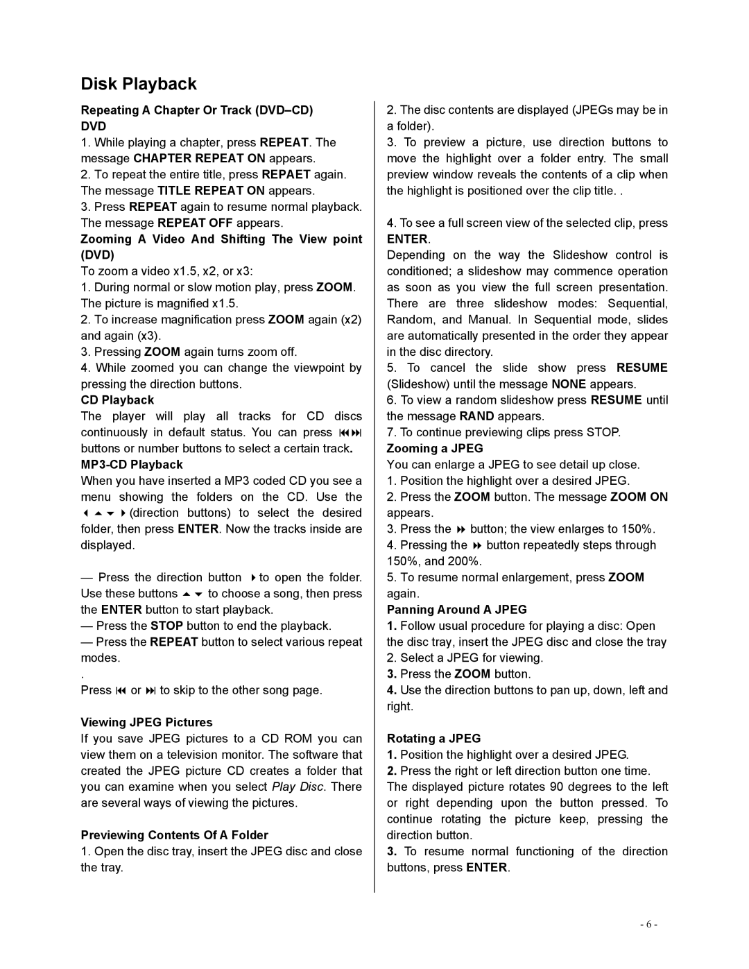 Polaroid DVR-0800 Repeating a Chapter Or Track DVD-CD, Zooming a Video And Shifting The View point DVD, CD Playback 