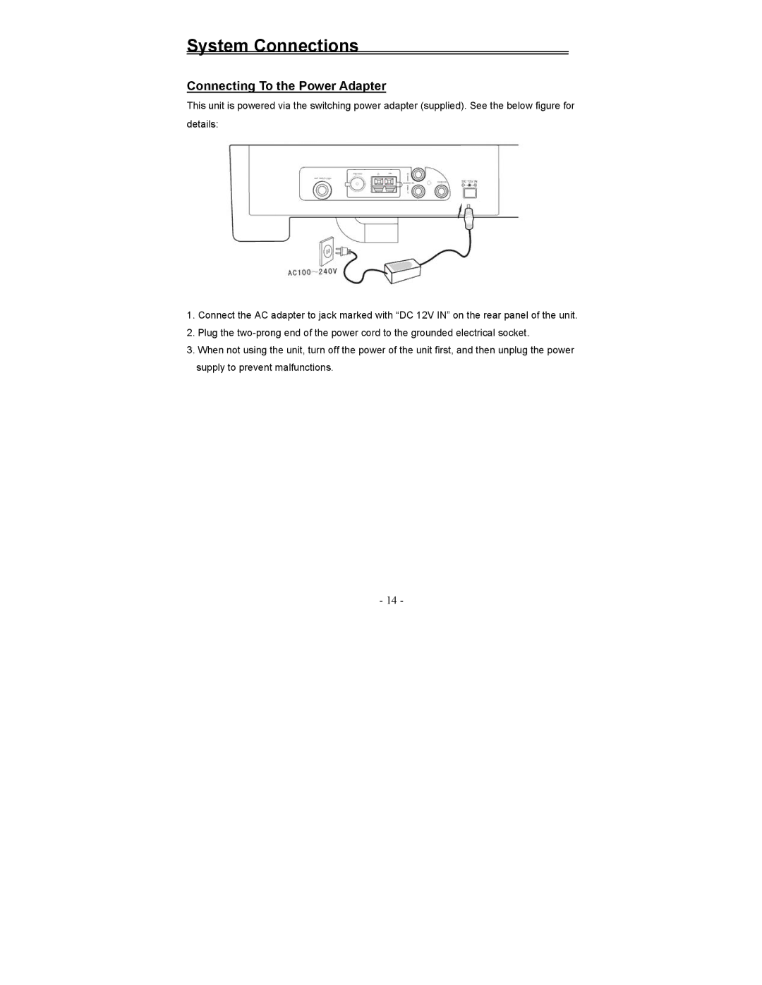 Polaroid FCM-0700A manual Connecting To the Power Adapter 