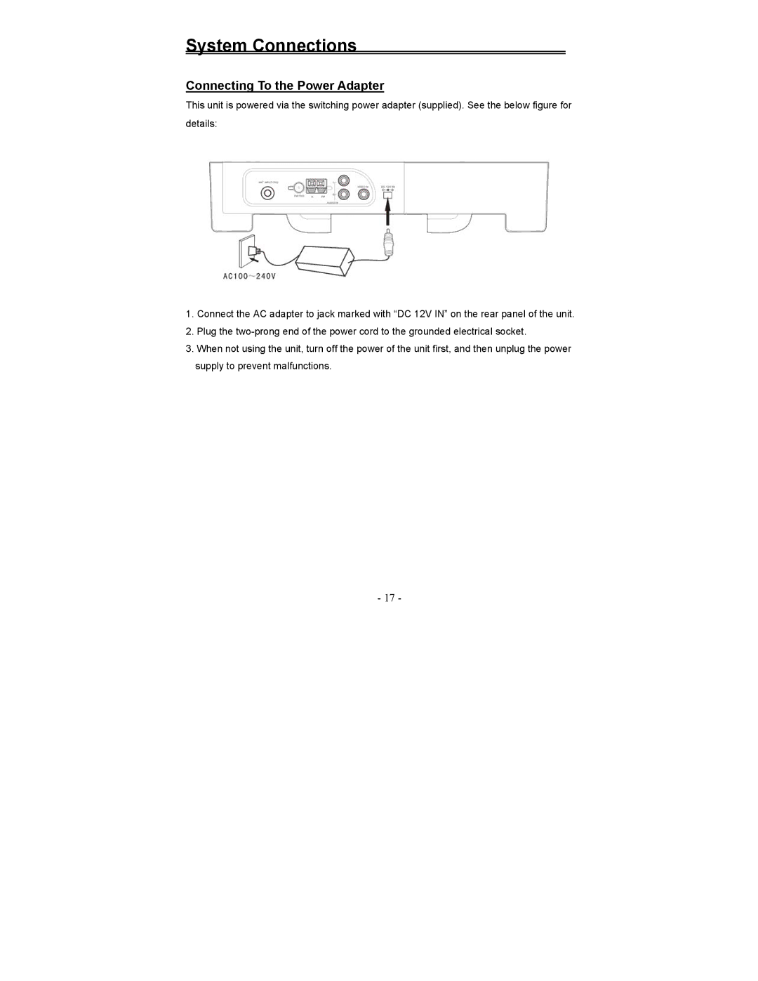 Polaroid FDM-0700A manual Connecting To the Power Adapter 