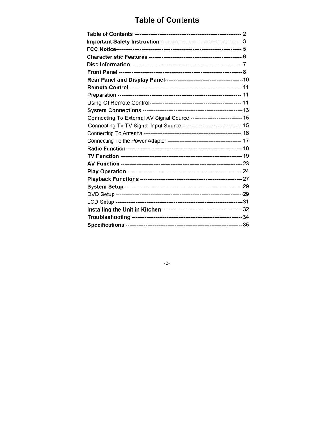 Polaroid FDM-0700A manual Table of Contents 