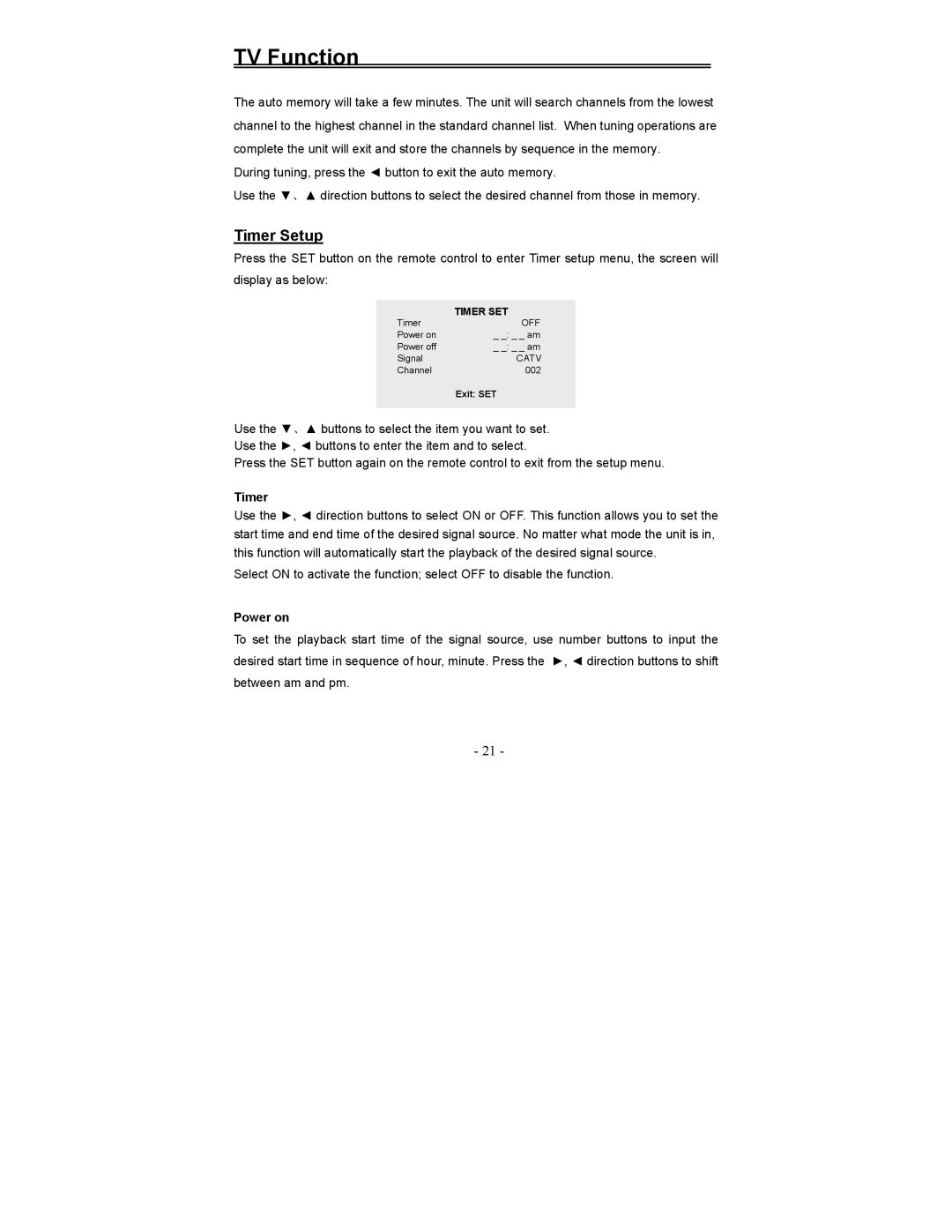 Polaroid FDM-0700A manual Timer Setup, Power on 