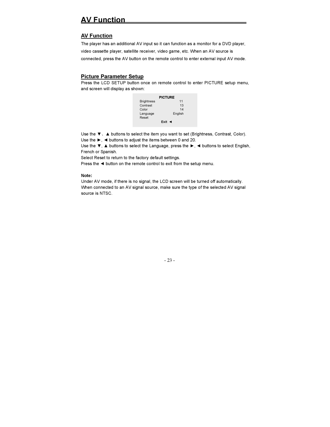 Polaroid FDM-0700A manual AV Function 