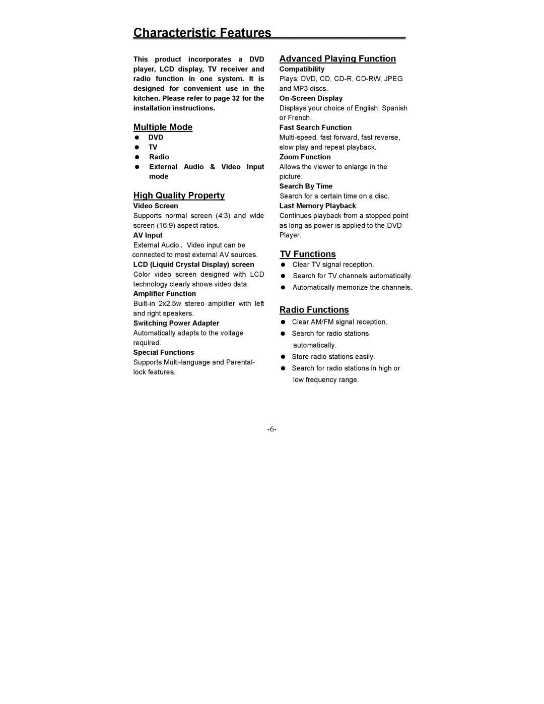 Polaroid FDM-0700A manual Characteristic Features 