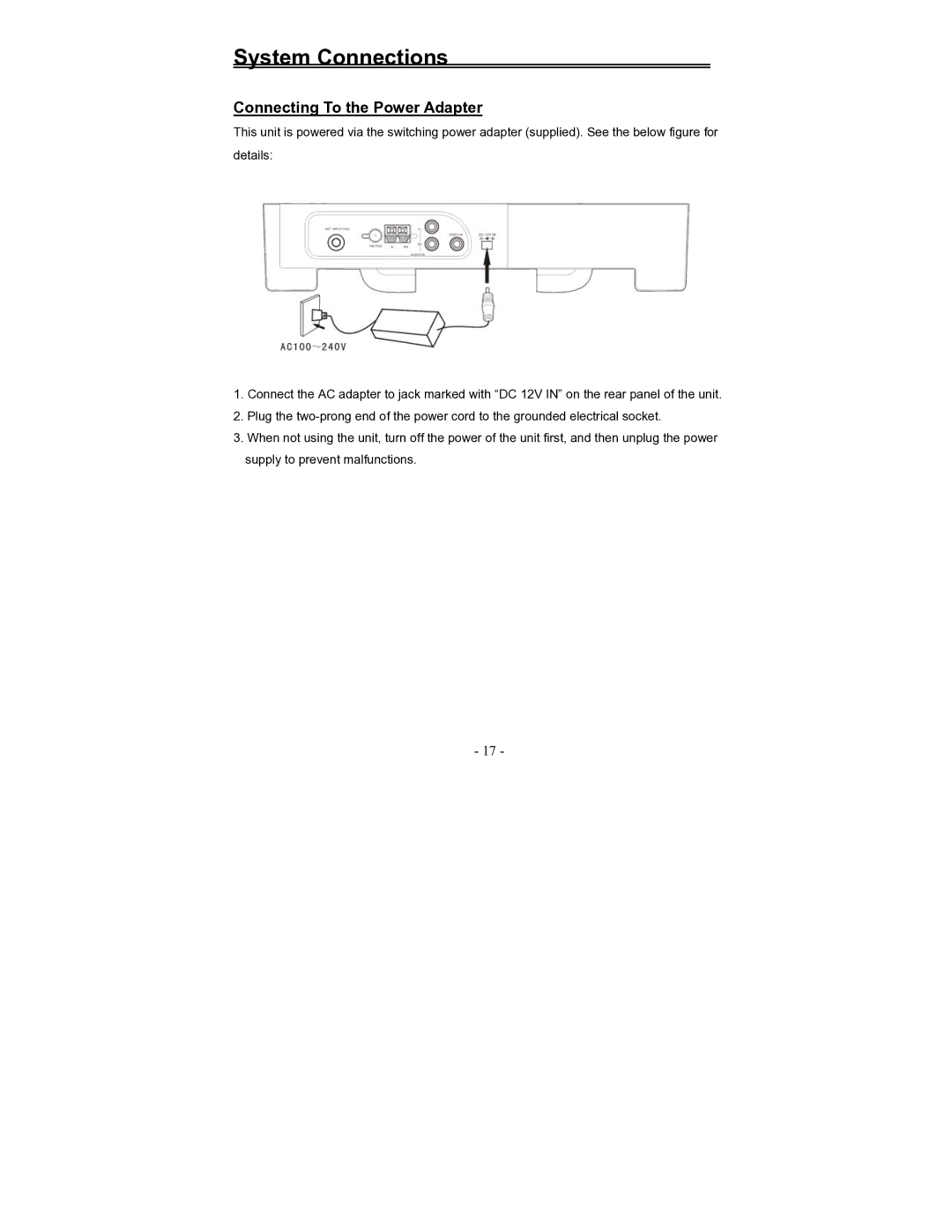 Polaroid FDM-1000A manual Connecting To the Power Adapter 