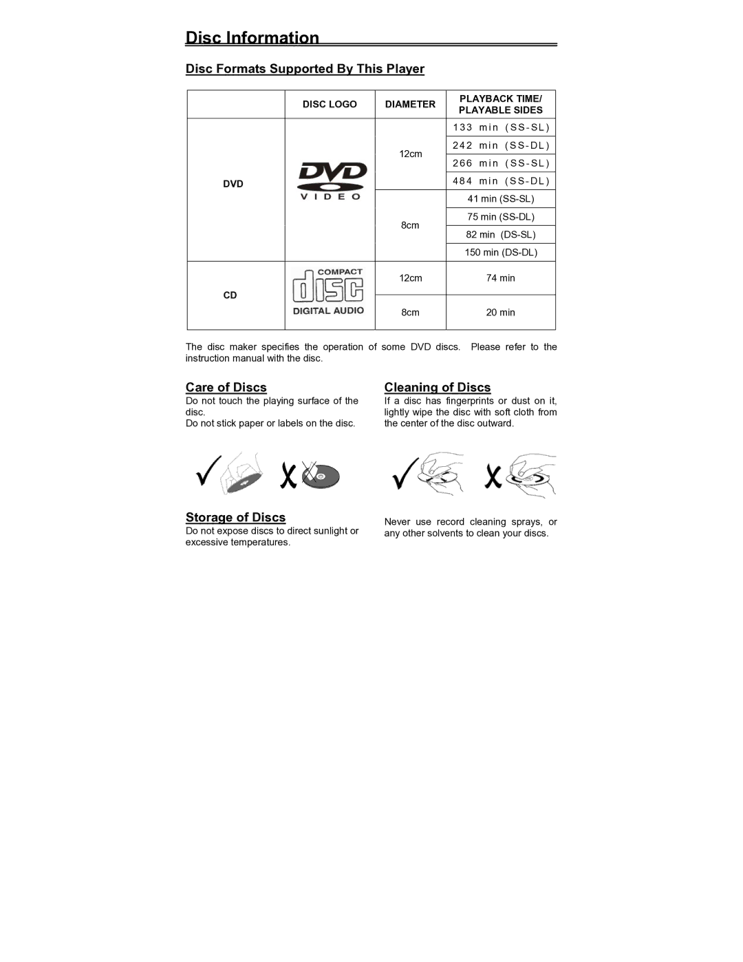 Polaroid FDM-1000A manual Disc Information, Disc Formats Supported By This Player 