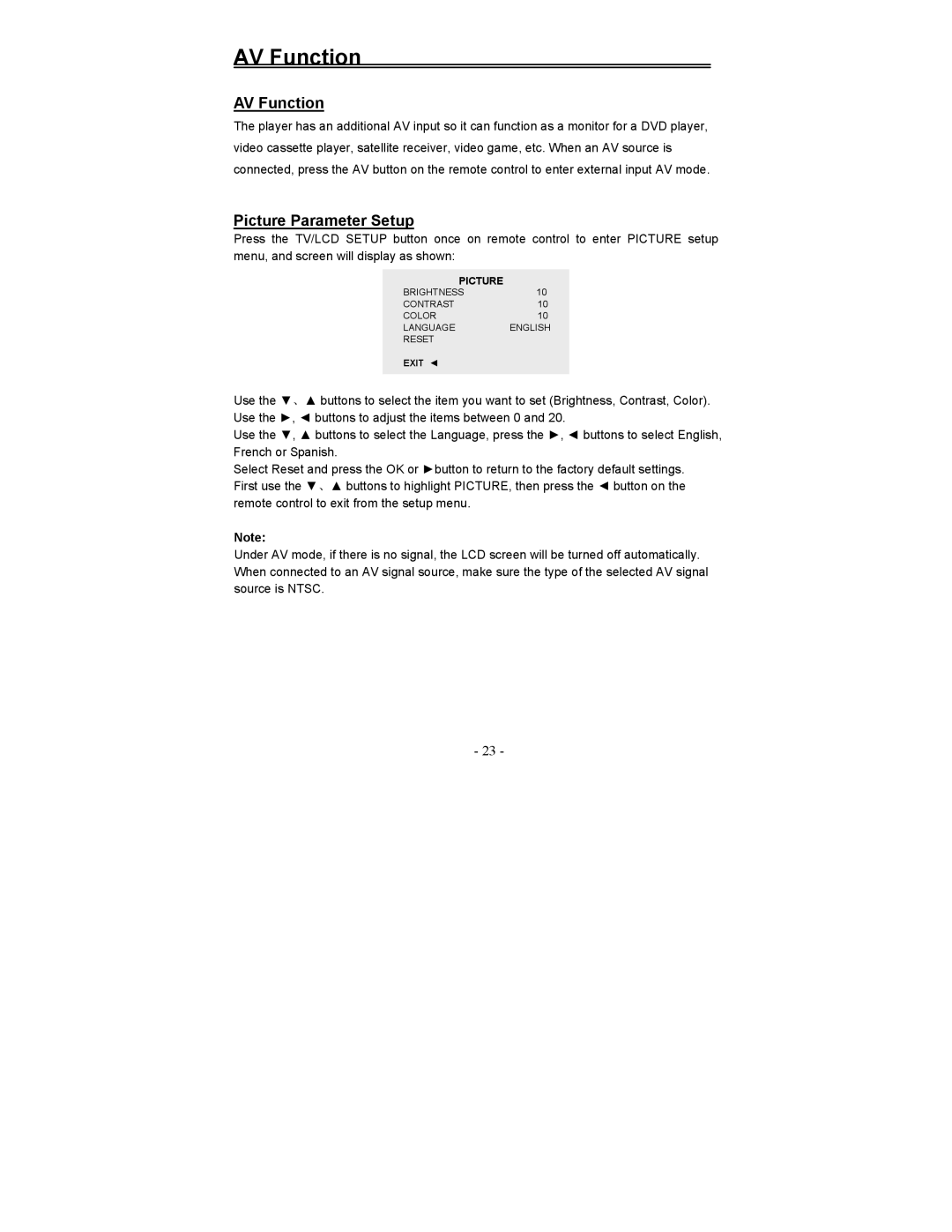 Polaroid FDX-0700T manual AV Function 