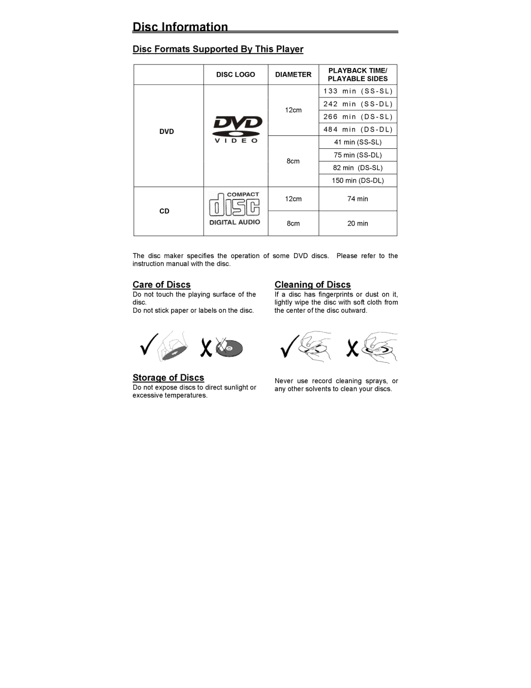 Polaroid FDX-0700T manual Disc Information, Disc Formats Supported By This Player 