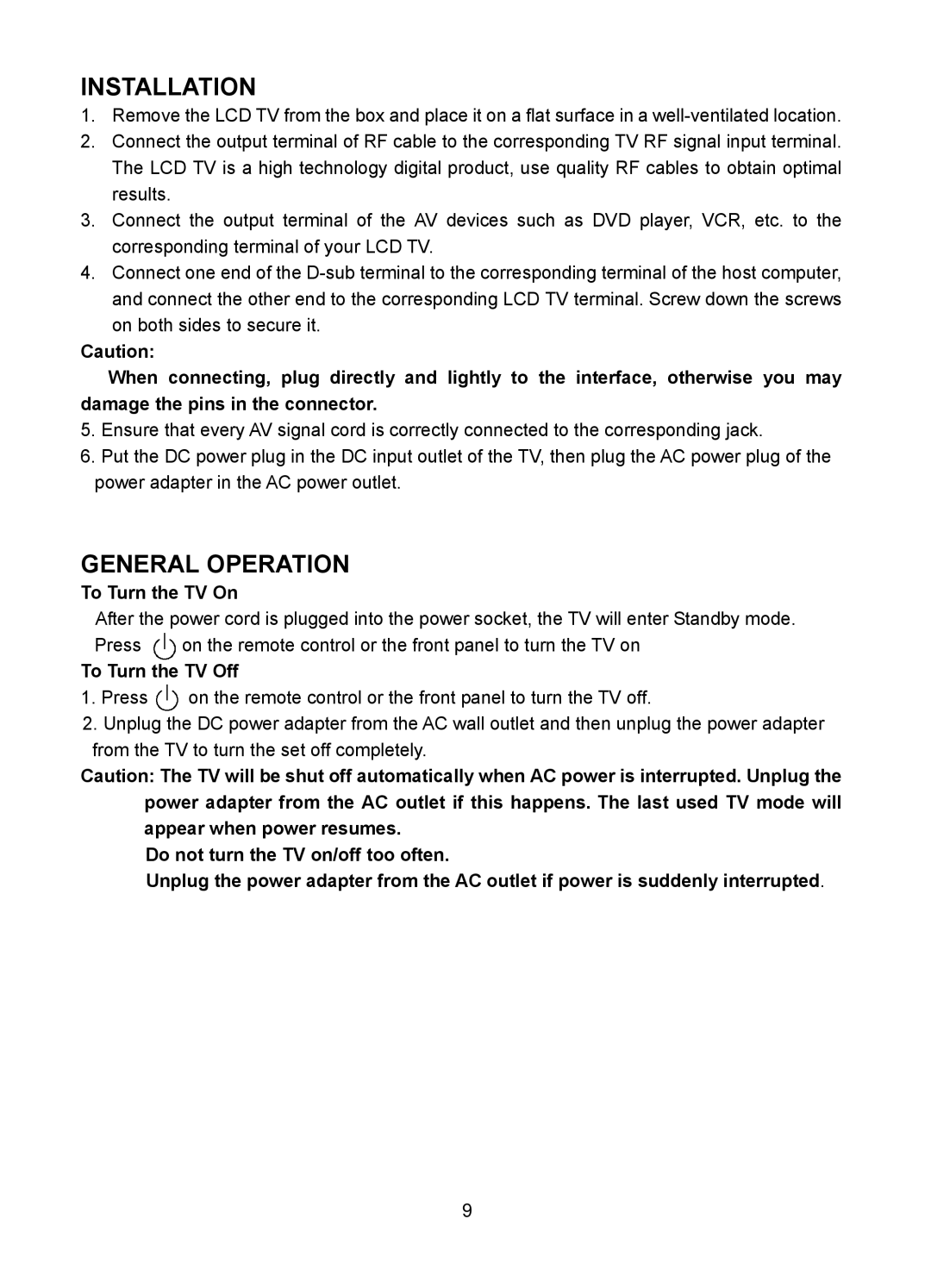 Polaroid FLA-1512B manual Installation, General Operation 