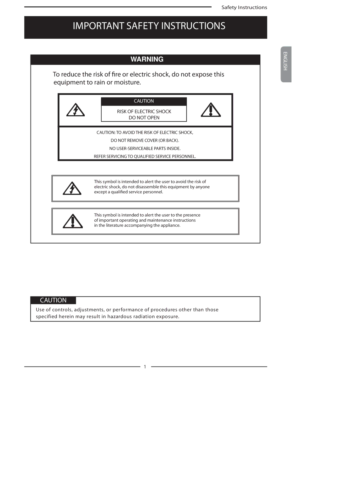 Polaroid FLA-3232B, FLA-3732B manual Important Safety Instructions, Risk of Electric Shock Do not Open 