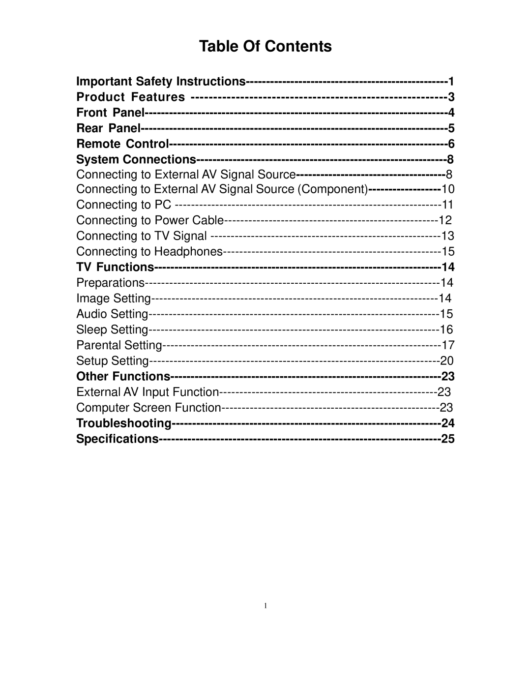 Polaroid FLM-1517, FLM-1514B, FLM-153B manual Table Of Contents 