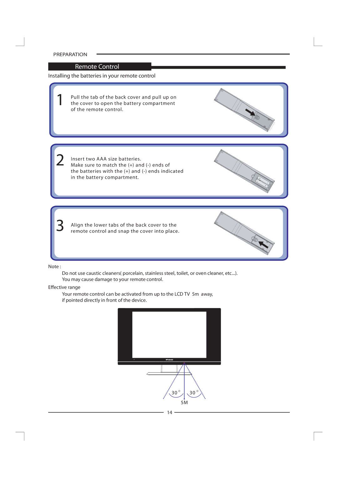 Polaroid FLM-1911 manual Installing the batteries in your remote control 