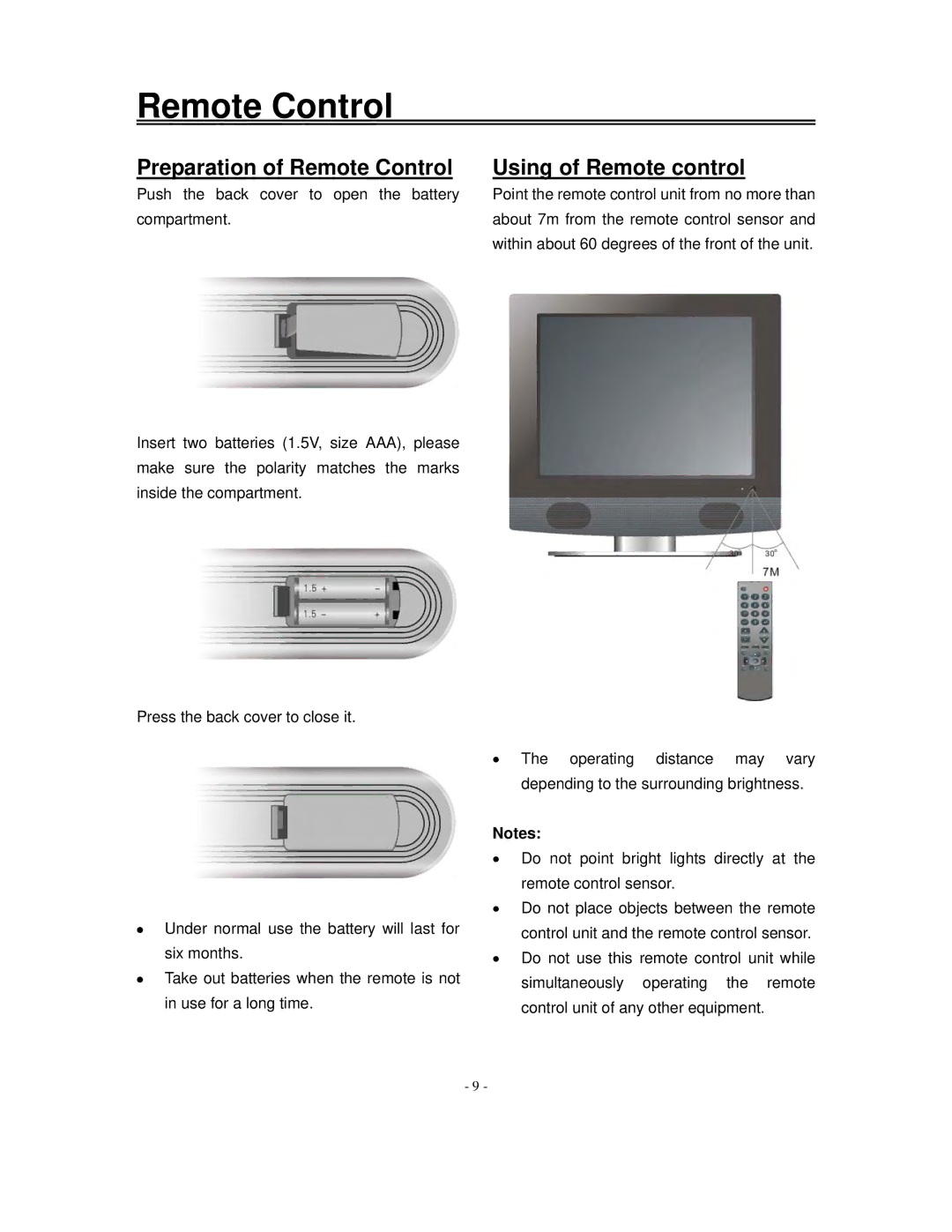 Polaroid FLM-2017 manual Preparation of Remote Control, Using of Remote control 