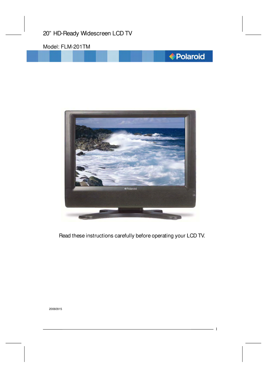 Polaroid FLM-201TM manual HD-Ready Widescreen LCD TV 