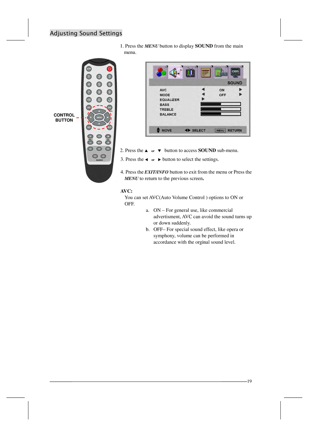 Polaroid FLM-201TM manual Adjusting Sound Settings, Avc 