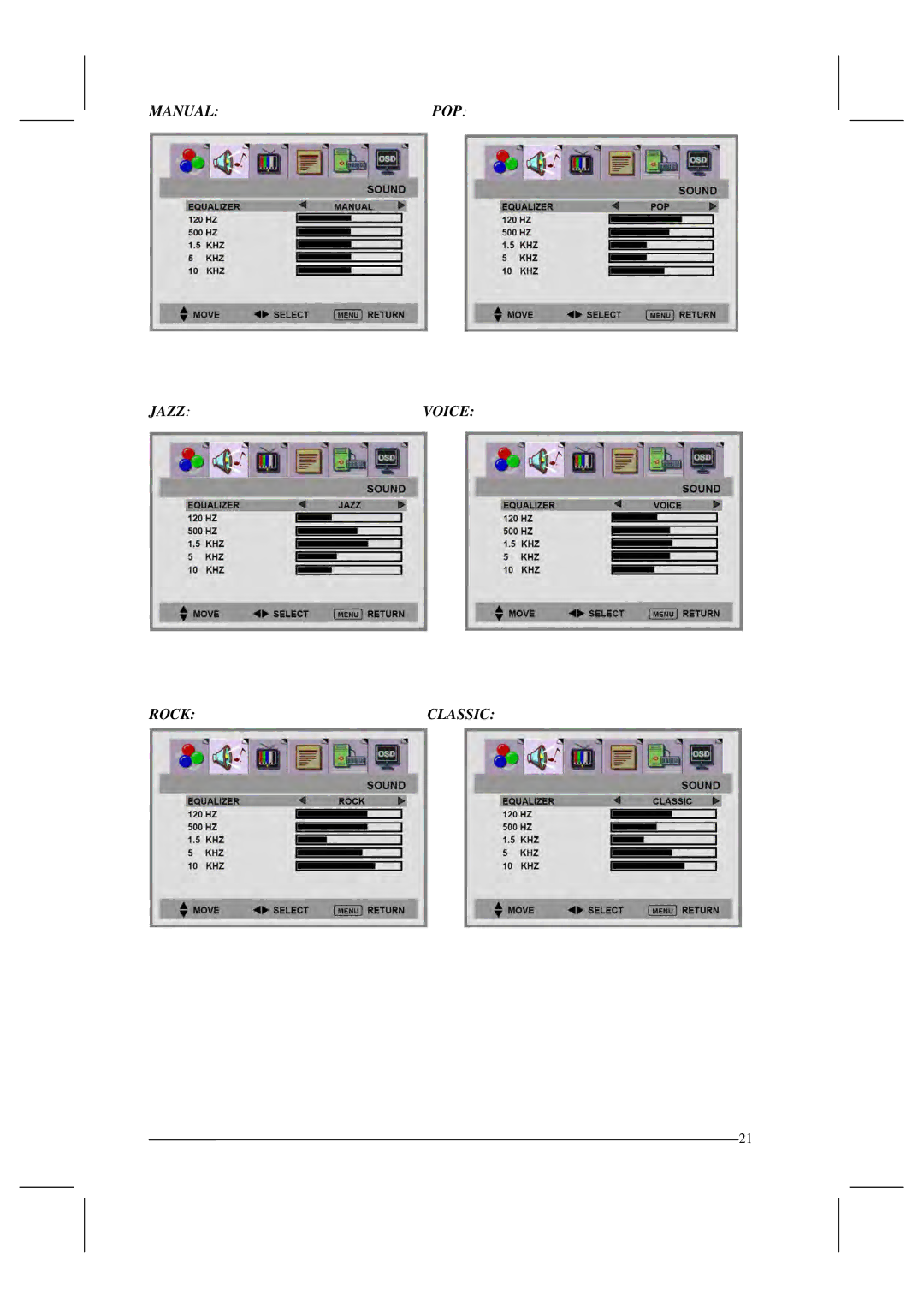 Polaroid FLM-201TM manual Manualpop Jazzvoice Rockclassic 