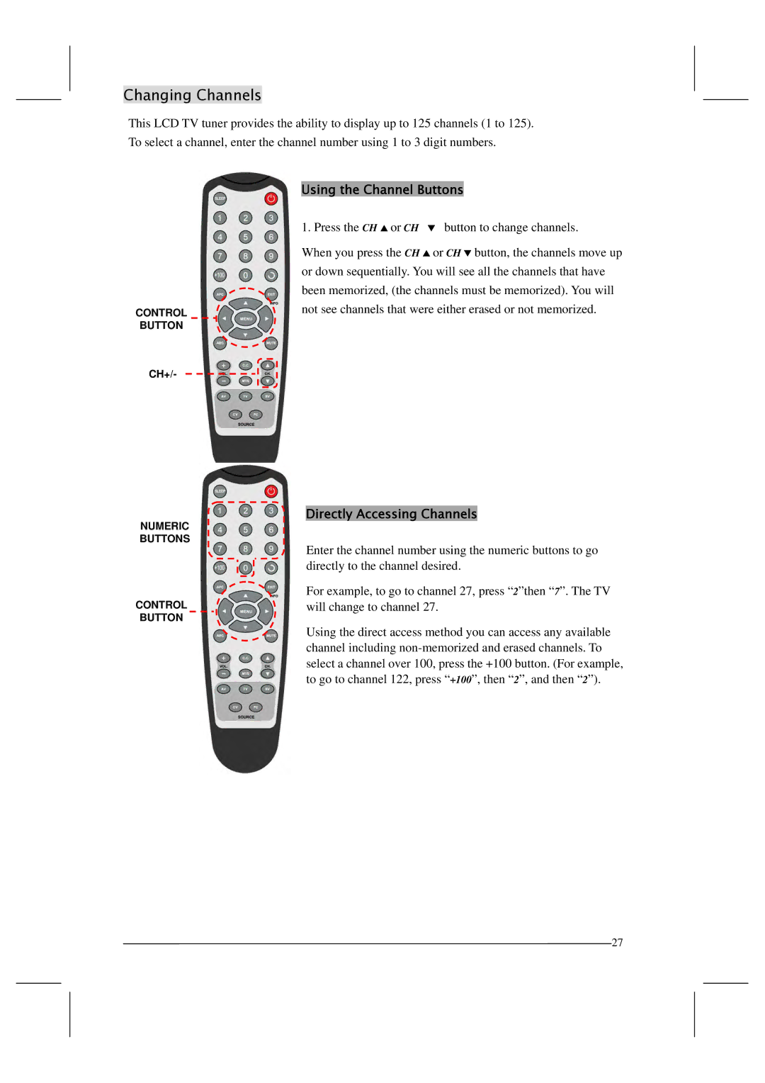 Polaroid FLM-201TM manual Changing Channels, Using the Channel Buttons, Directly Accessing Channels 