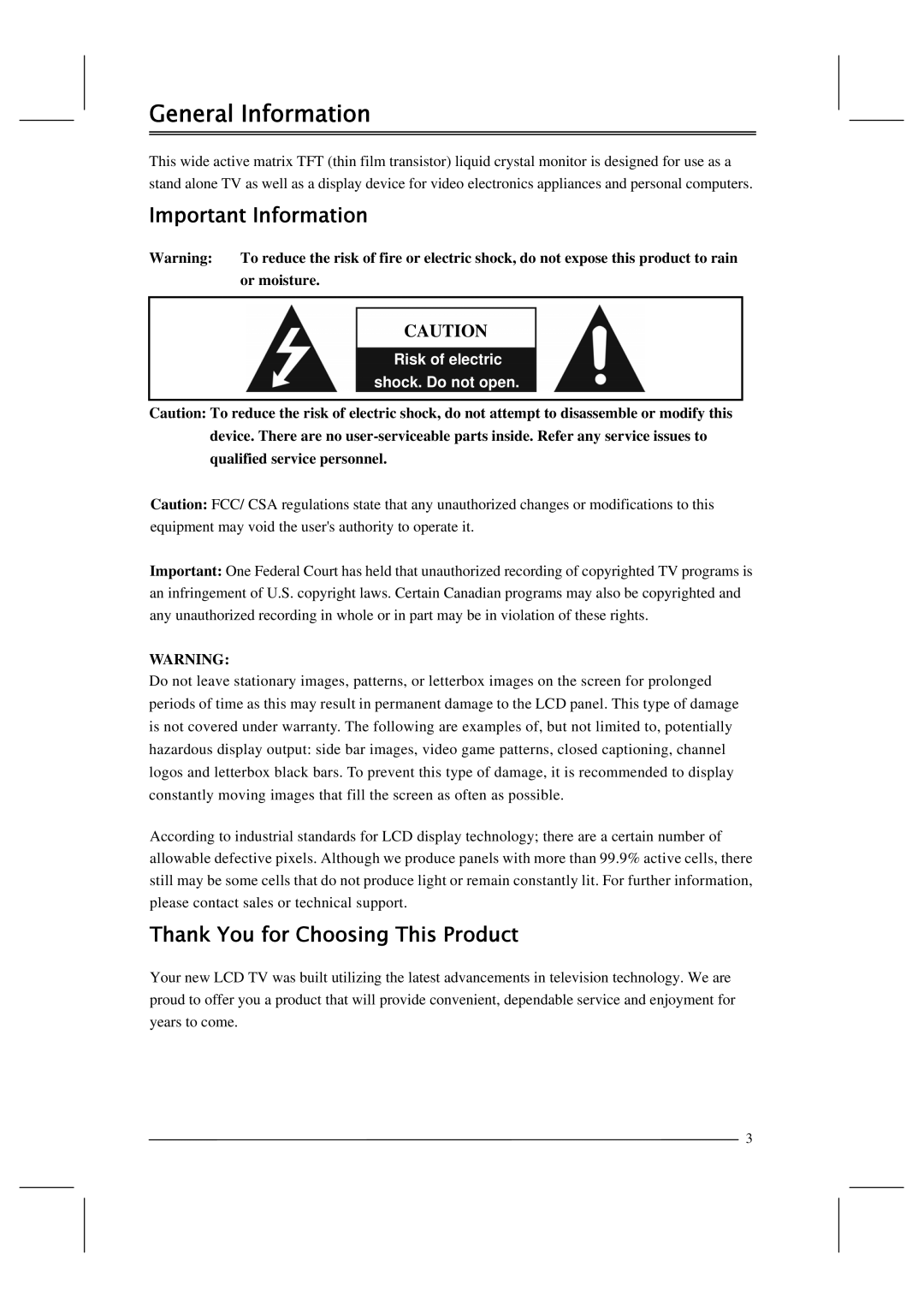 Polaroid FLM-201TM manual General Information, Important Information 