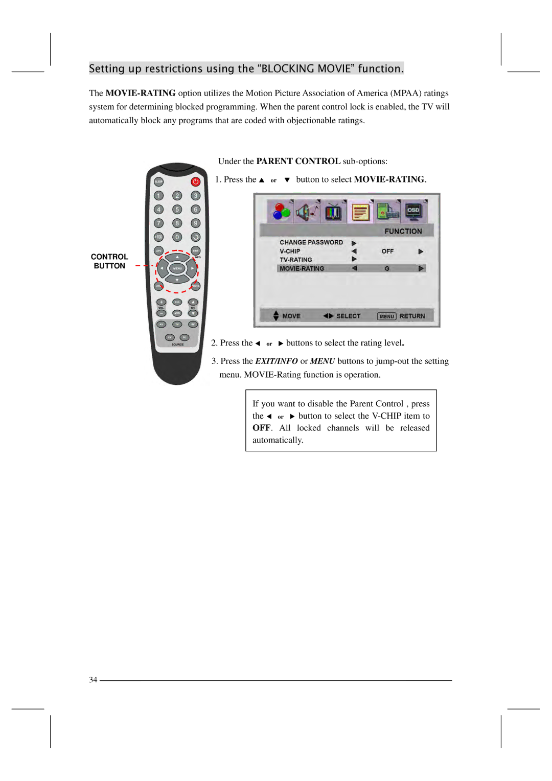 Polaroid FLM-201TM manual Setting up restrictions using the Blocking Movie function 