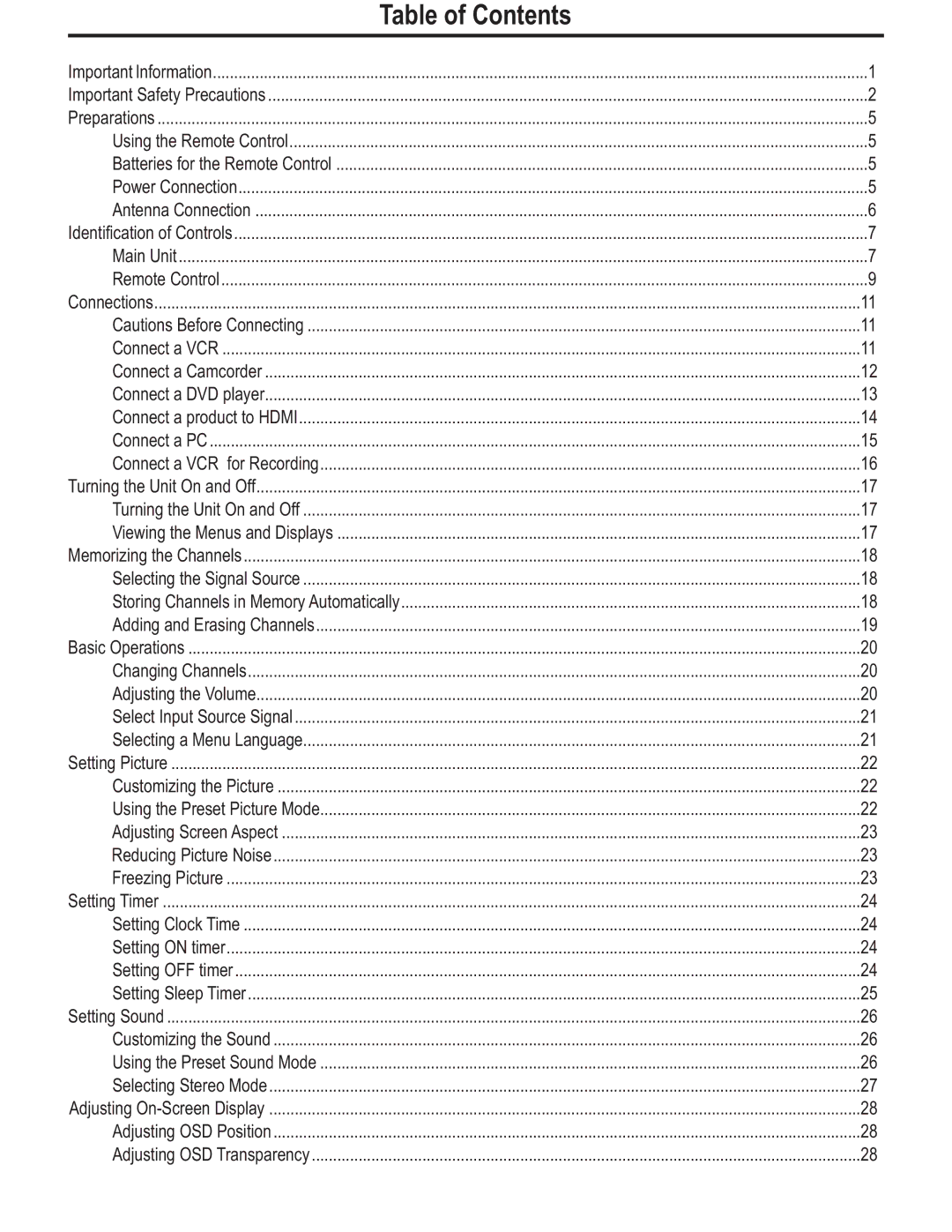 Polaroid FLM-2625 manual Table of Contents 