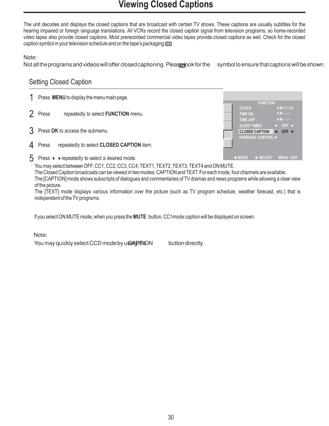 Polaroid FLM-2625 manual Viewing Closed Captions, Setting Closed Caption 