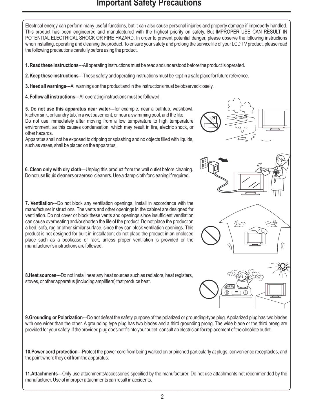 Polaroid FLM-2625 manual Important Safety Precautions 