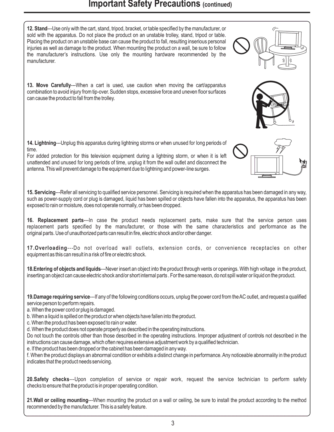 Polaroid FLM-2625 manual Important Safety Precautions 