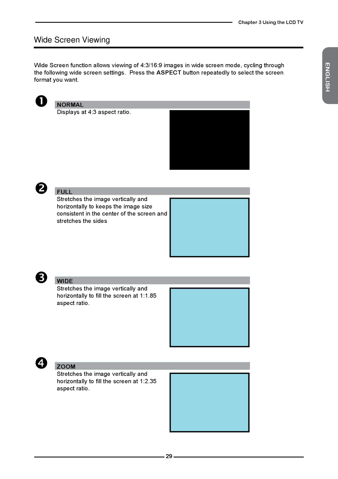 Polaroid FLM-2632 manual Wide Screen Viewing, Displays at 43 aspect ratio 