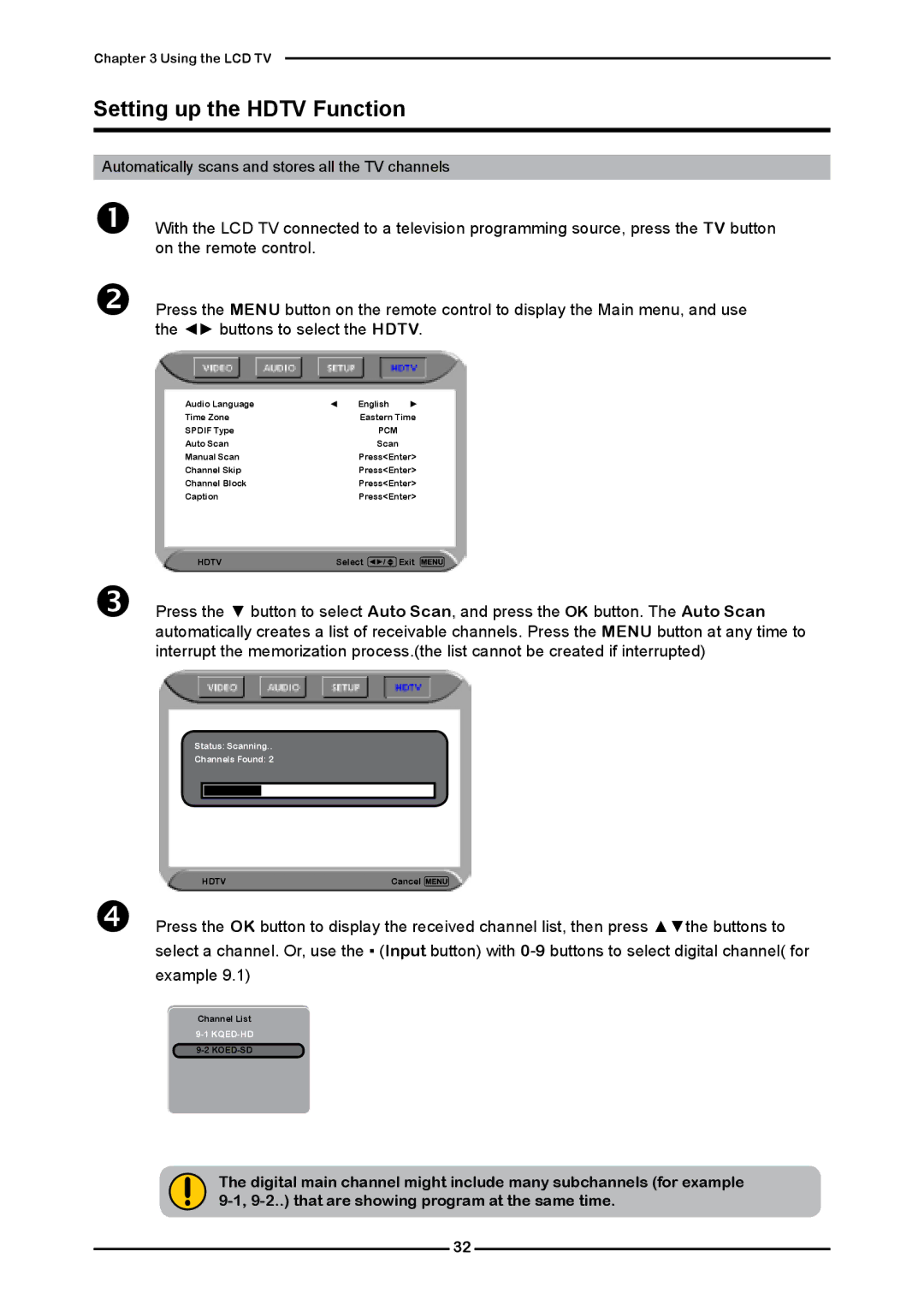 Polaroid FLM-2632 manual Setting up the Hdtv Function 