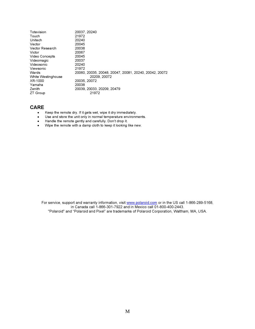 Polaroid FLM-2632 manual Care 