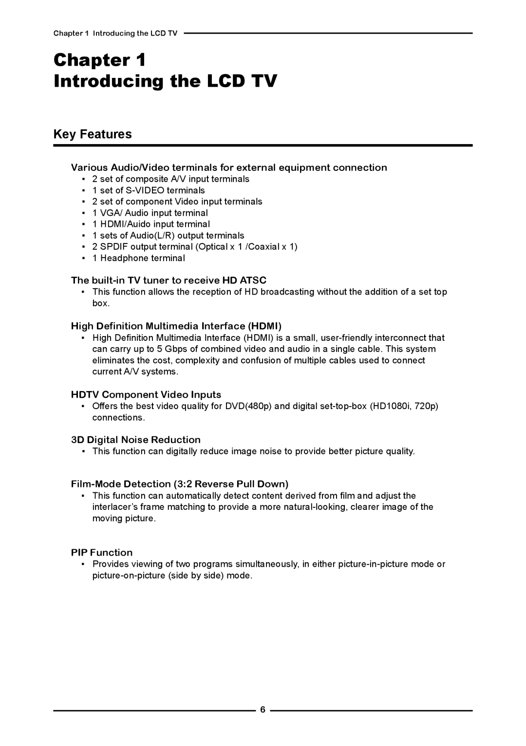 Polaroid FLM-2632 manual Chapter Introducing the LCD TV, Key Features 