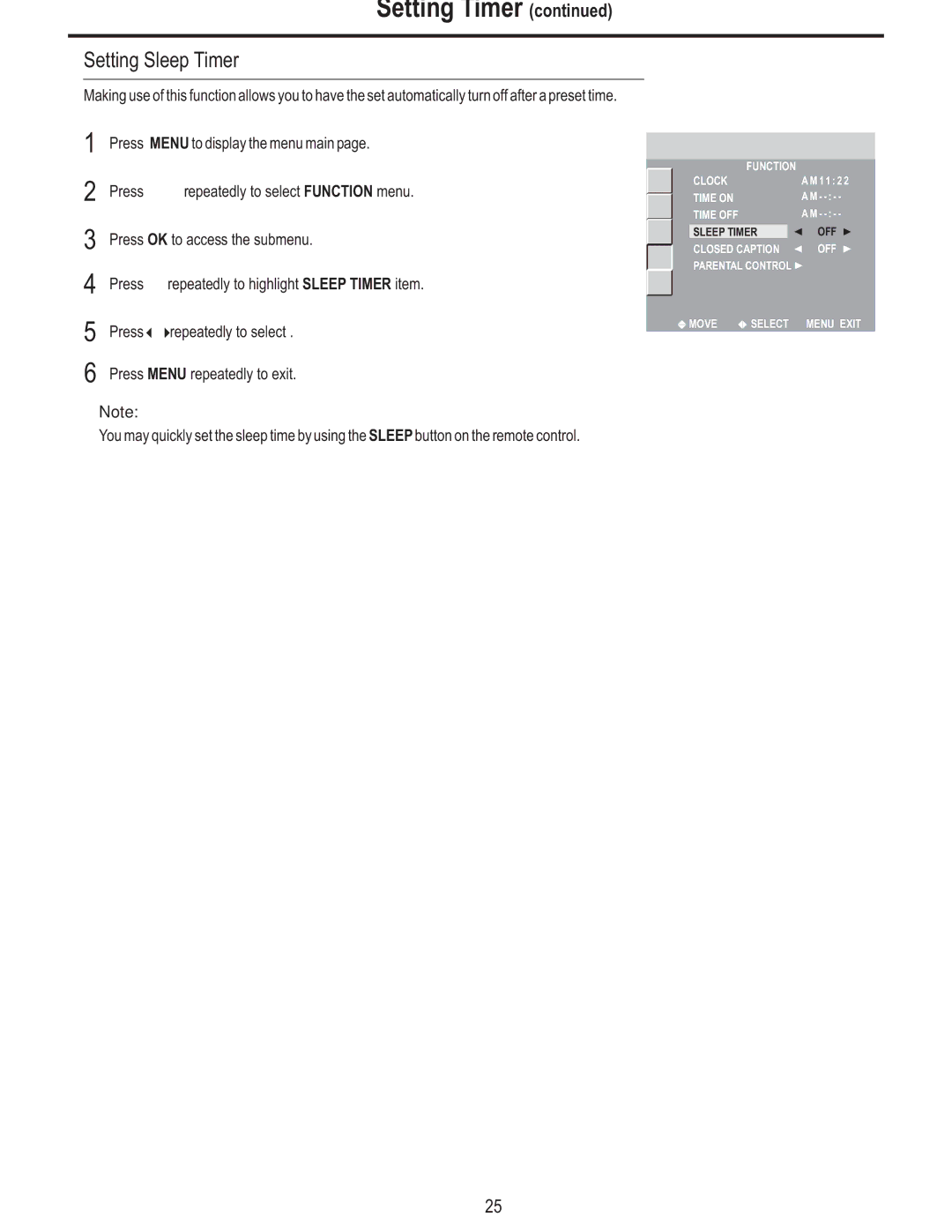 Polaroid FLM-3225 manual Setting Sleep Timer 