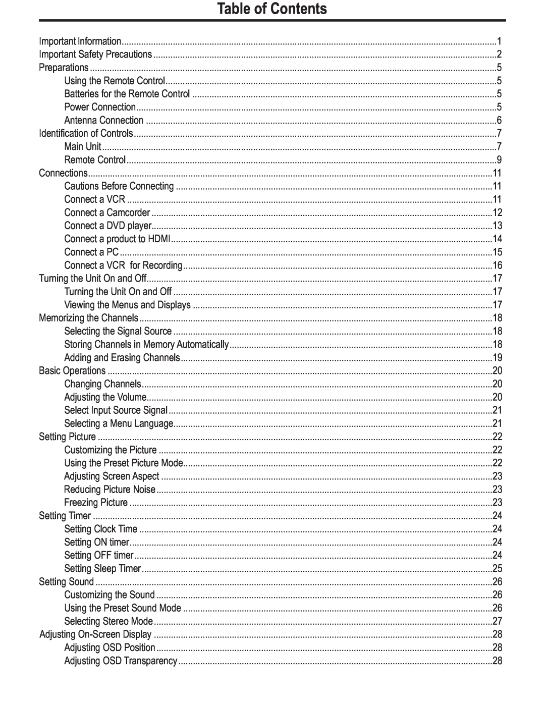 Polaroid FLM-3225 manual Table of Contents 