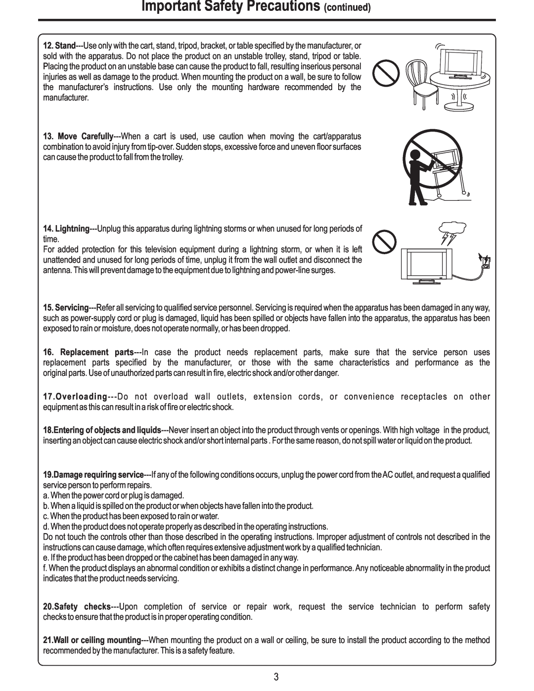 Polaroid FLM-3225 manual Important Safety Precautions continued 