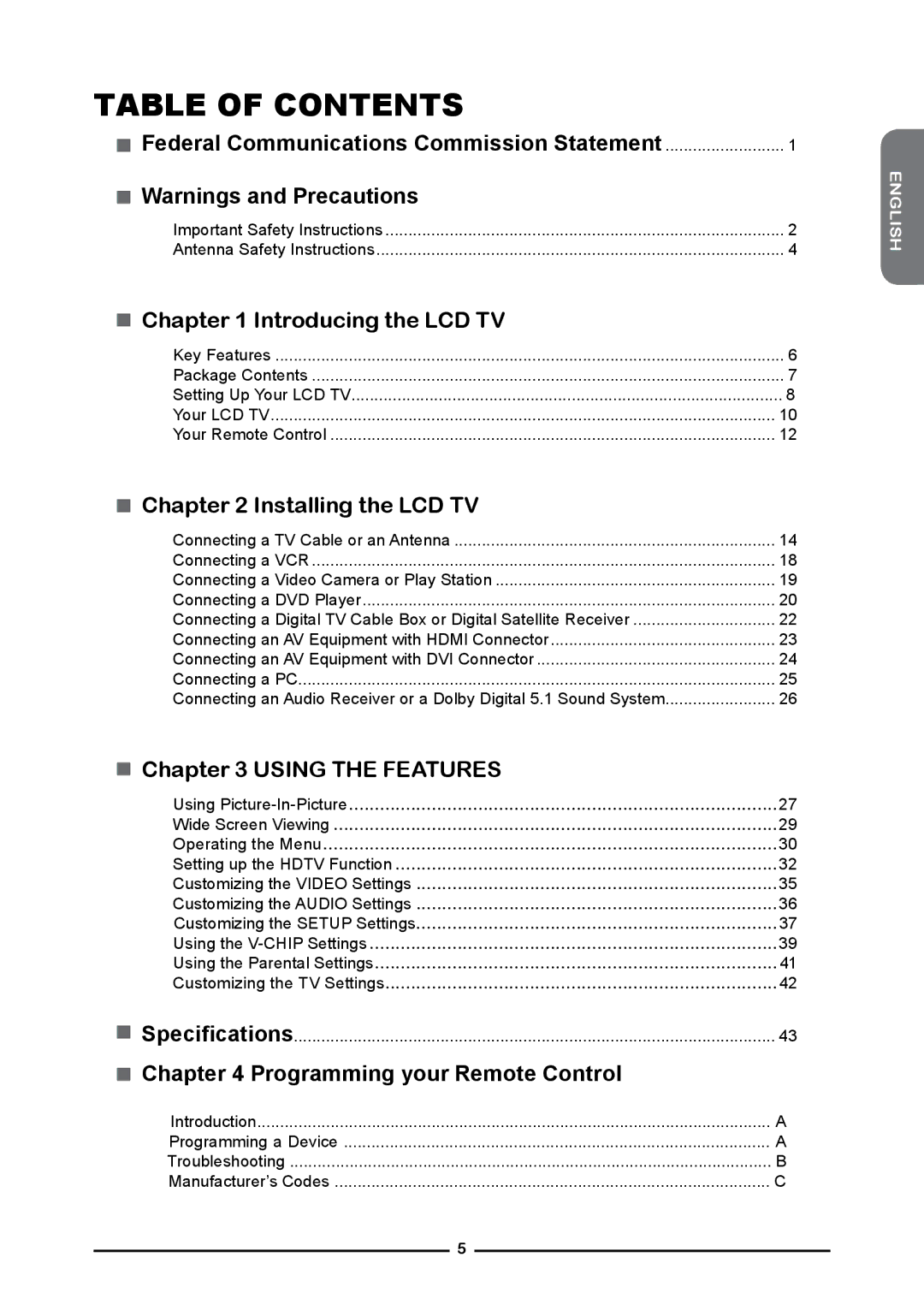 Polaroid FLM-3232 manual Table of Contents 