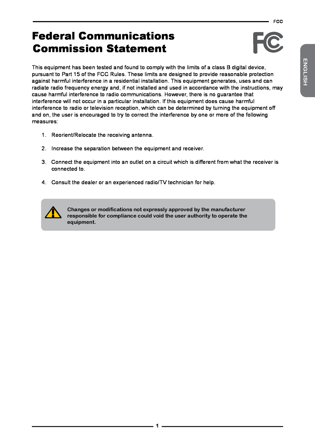 Polaroid FLM-3232 manual Federal Communications Commission Statement, English 