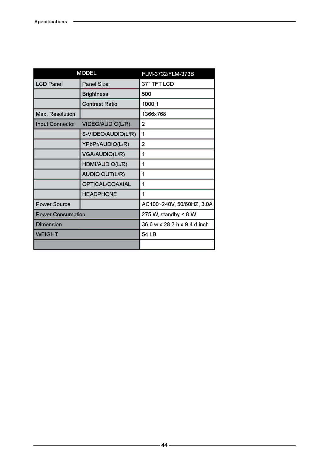 Polaroid FLM-323B manual FLM-3732/FLM-373B 