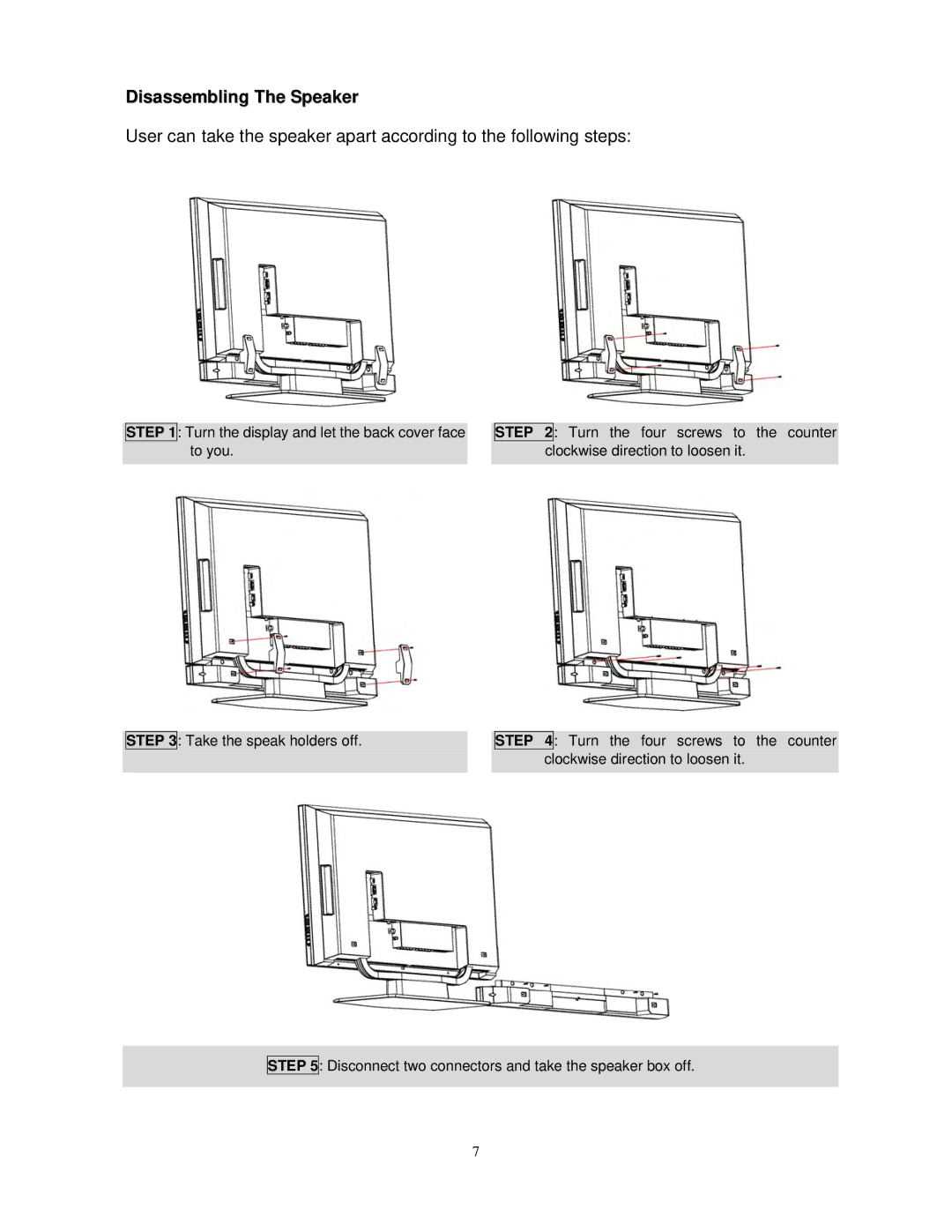 Polaroid FLM-3730TM, FLM-3230TM manual Disassembling The Speaker 