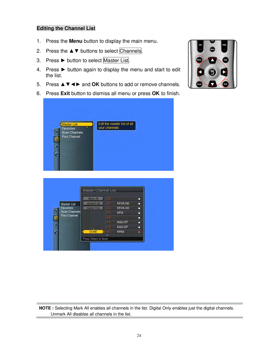 Polaroid FLM-3230TM, FLM-3730TM manual Editing the Channel List 