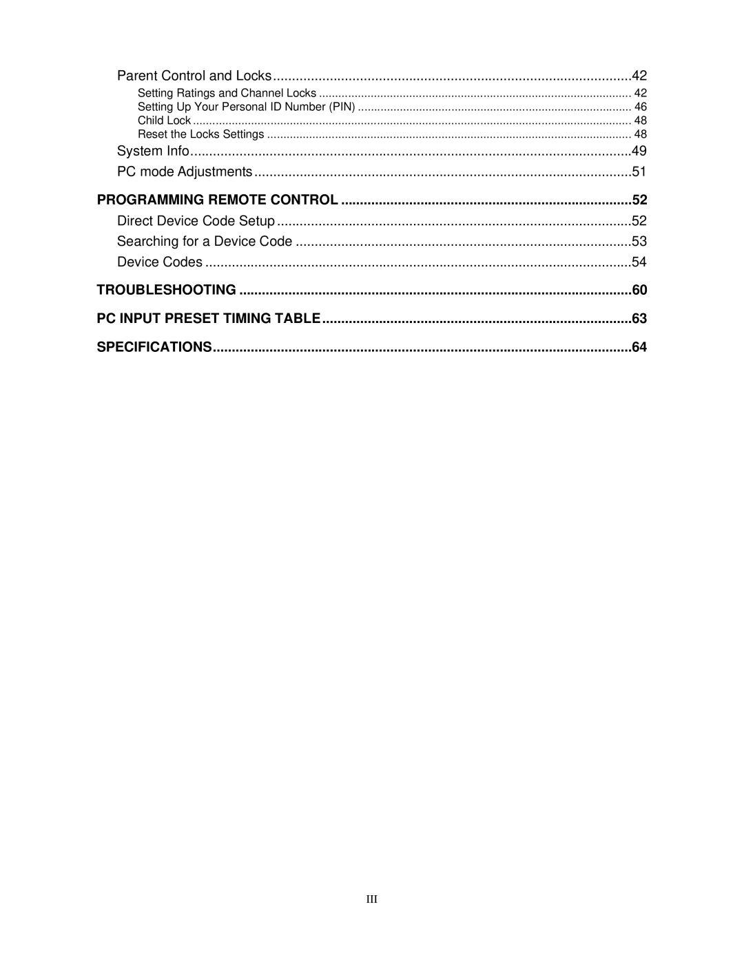 Polaroid FLM-3230TM, FLM-3730TM Programming Remote Control, Troubleshooting PC Input Preset Timing Table Specifications 