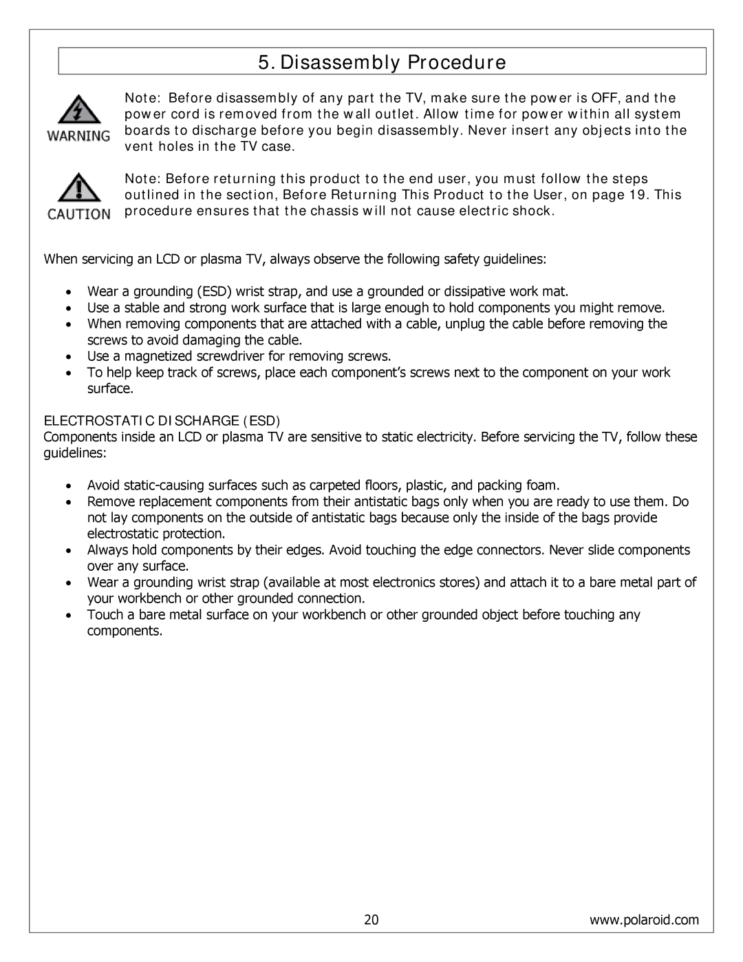 Polaroid FLM-4232HM, FLM-4034B, FLM-4234BH service manual Disassembly Procedure 