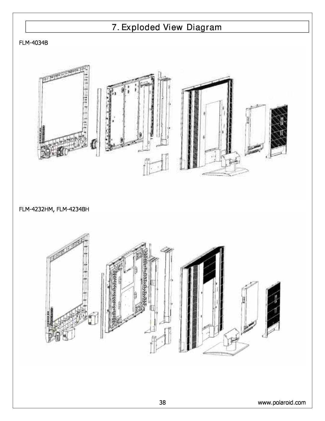 Polaroid service manual Exploded View Diagram, FLM-4034B FLM-4232HM, FLM-4234BH 
