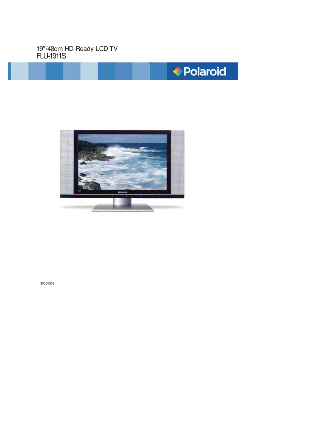 Polaroid FLU-1911S manual 19/48cm HD-Ready LCD TV 