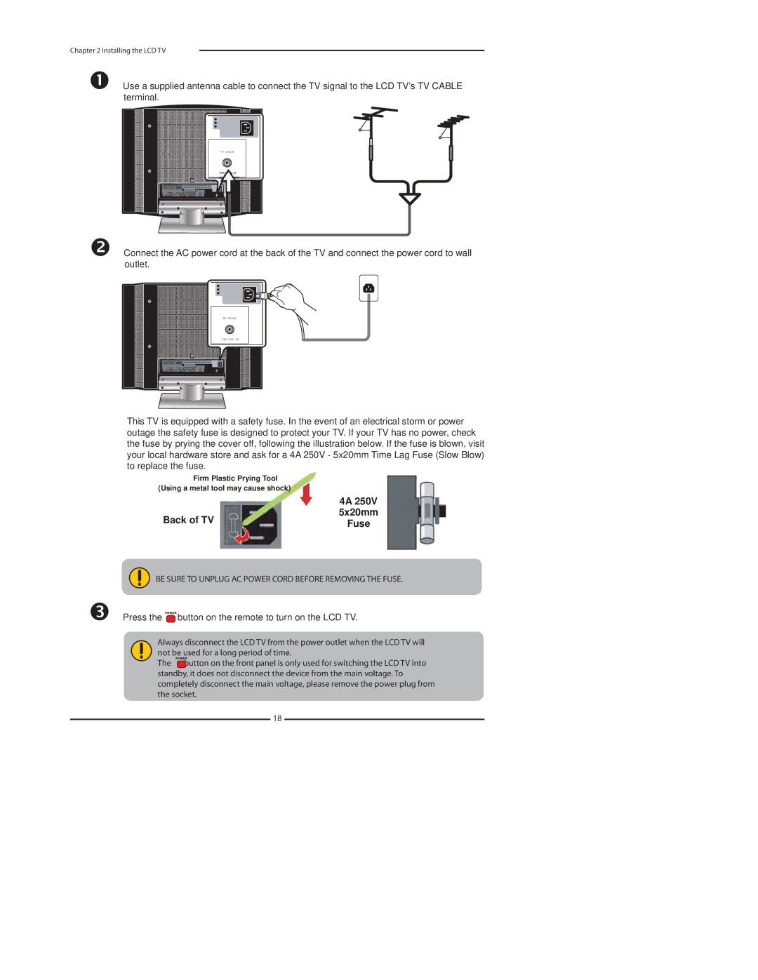 Polaroid FLU-3732D, FLU-3232I, FLU-4232D, FLU-3232D, FLU-2632D manual Press the button on the remote to turn on the LCD TV 