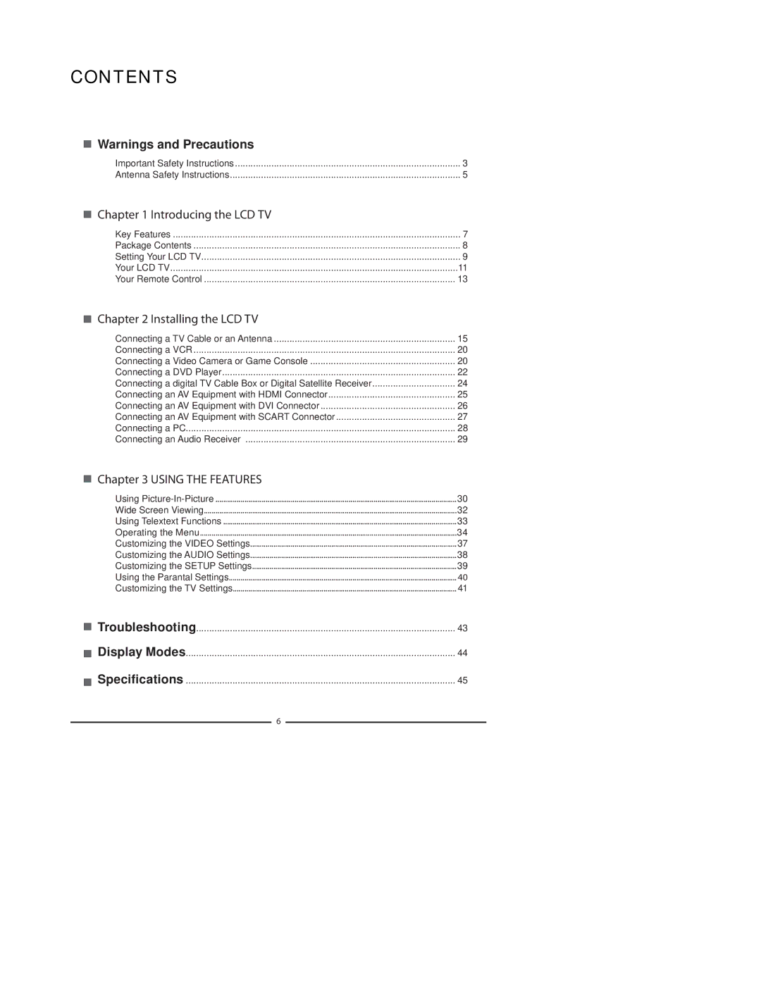 Polaroid FLU-2632I, FLU-3232I, FLU-3732D, FLU-4232D, FLU-3232D, FLU-2632D manual Contents 