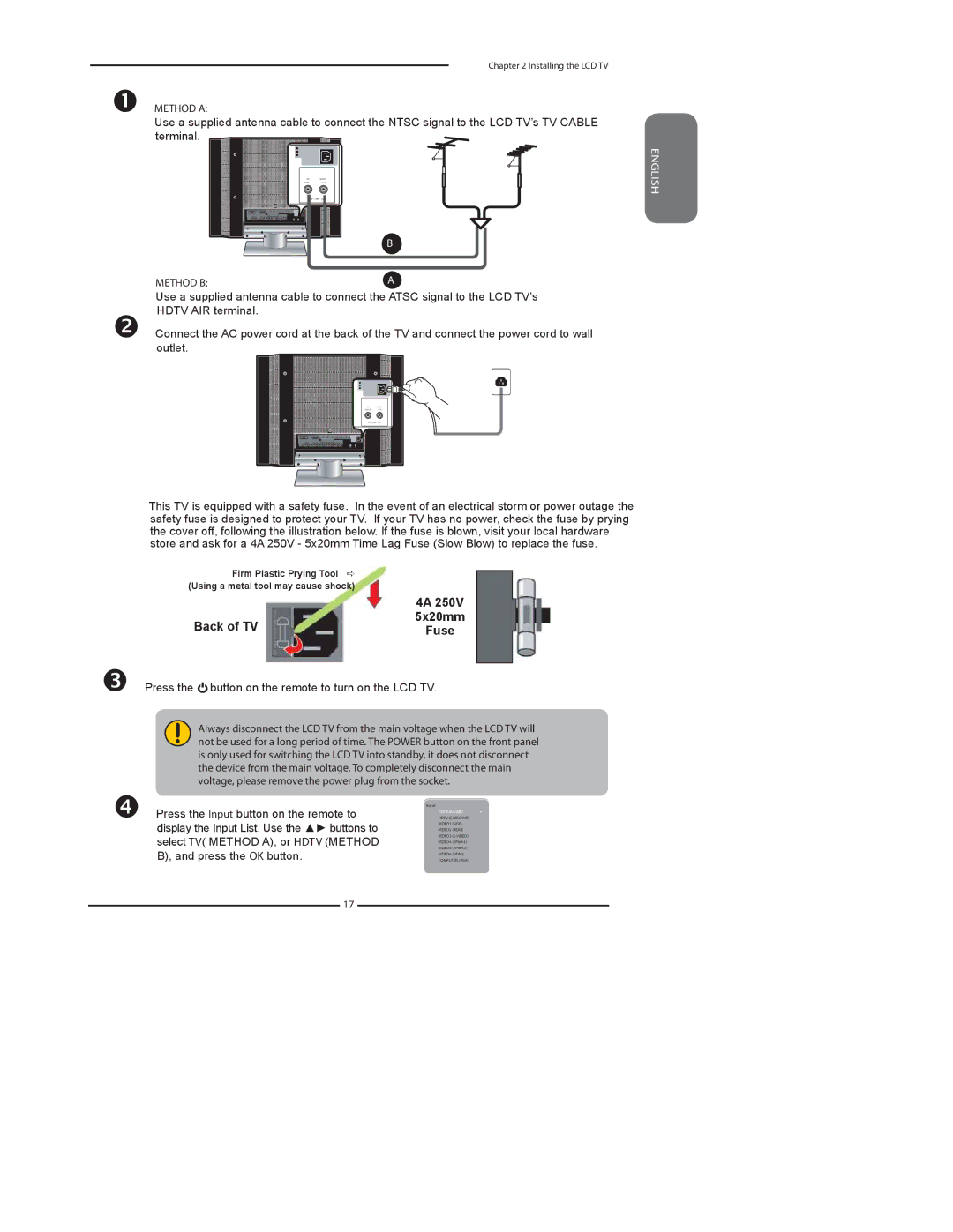 Polaroid FLX-2602, FLX-3702, FLX-3202 manual Press the button on the remote to turn on the LCD TV, Method a, Method B 