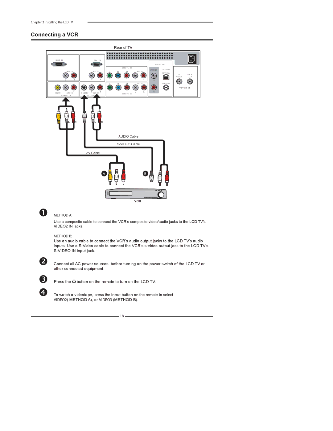 Polaroid FLX-3702, FLX-2602, FLX-3202 manual Connecting a VCR, Rear of TV 