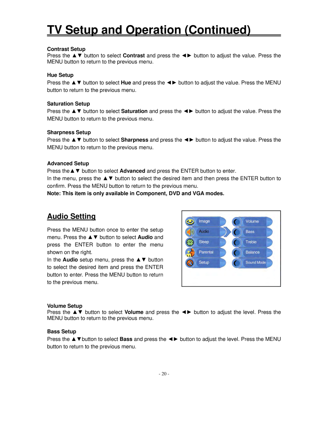 Polaroid FXM-1511C manual Audio Setting 