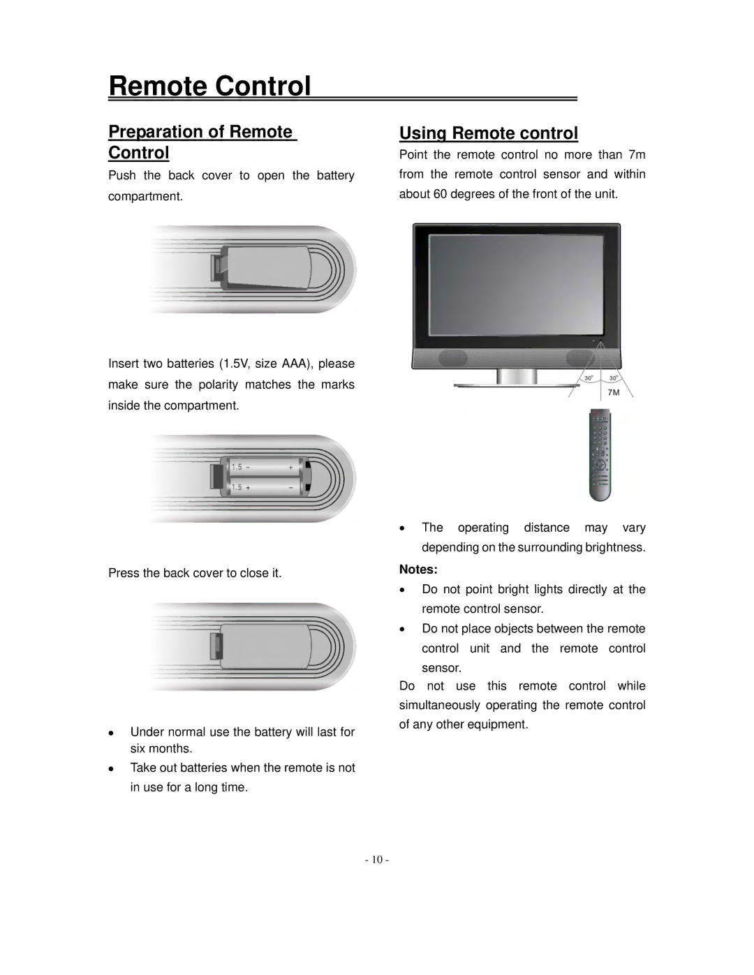 Polaroid FXM-2611C manual Preparation of Remote Control, Using Remote control 