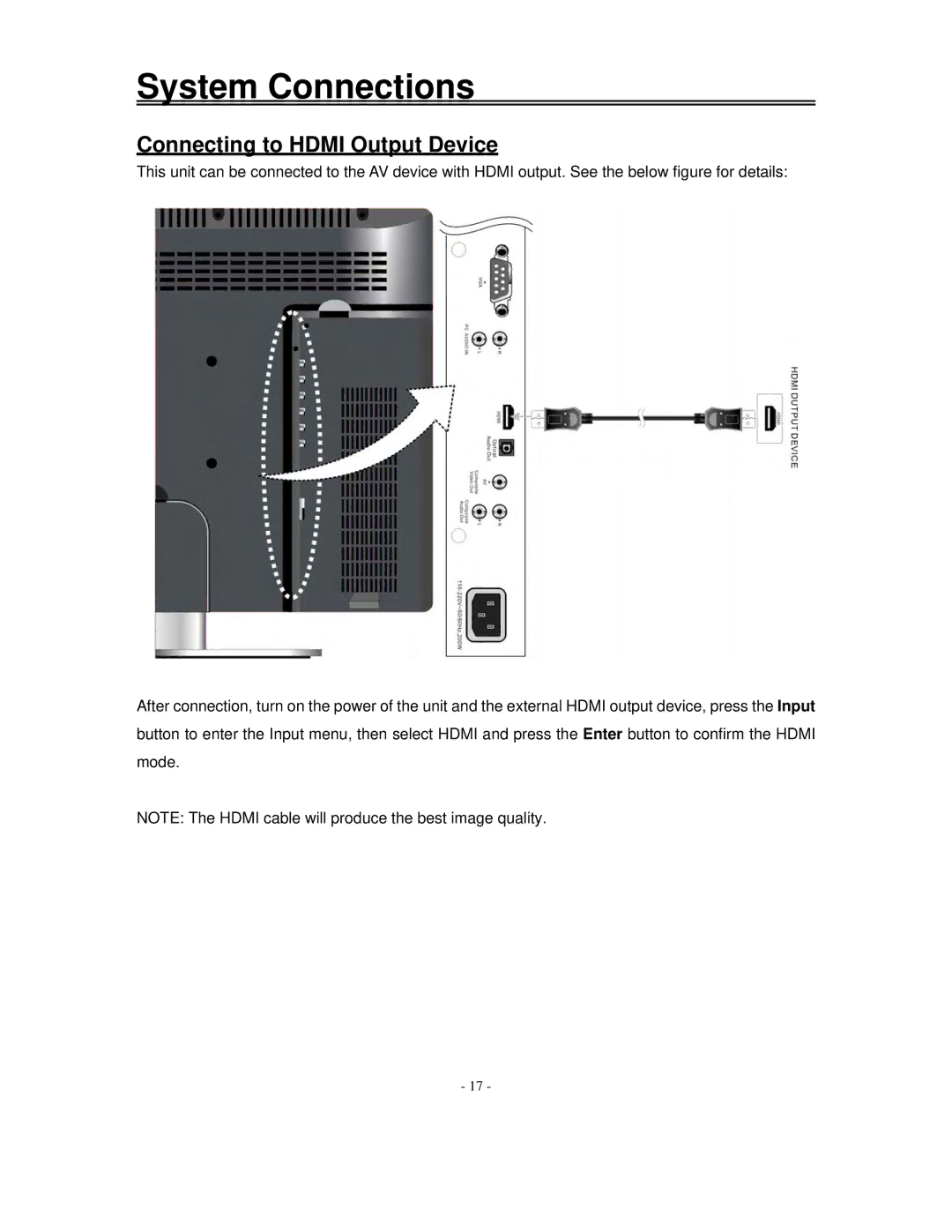 Polaroid FXM-2611C manual Connecting to Hdmi Output Device 