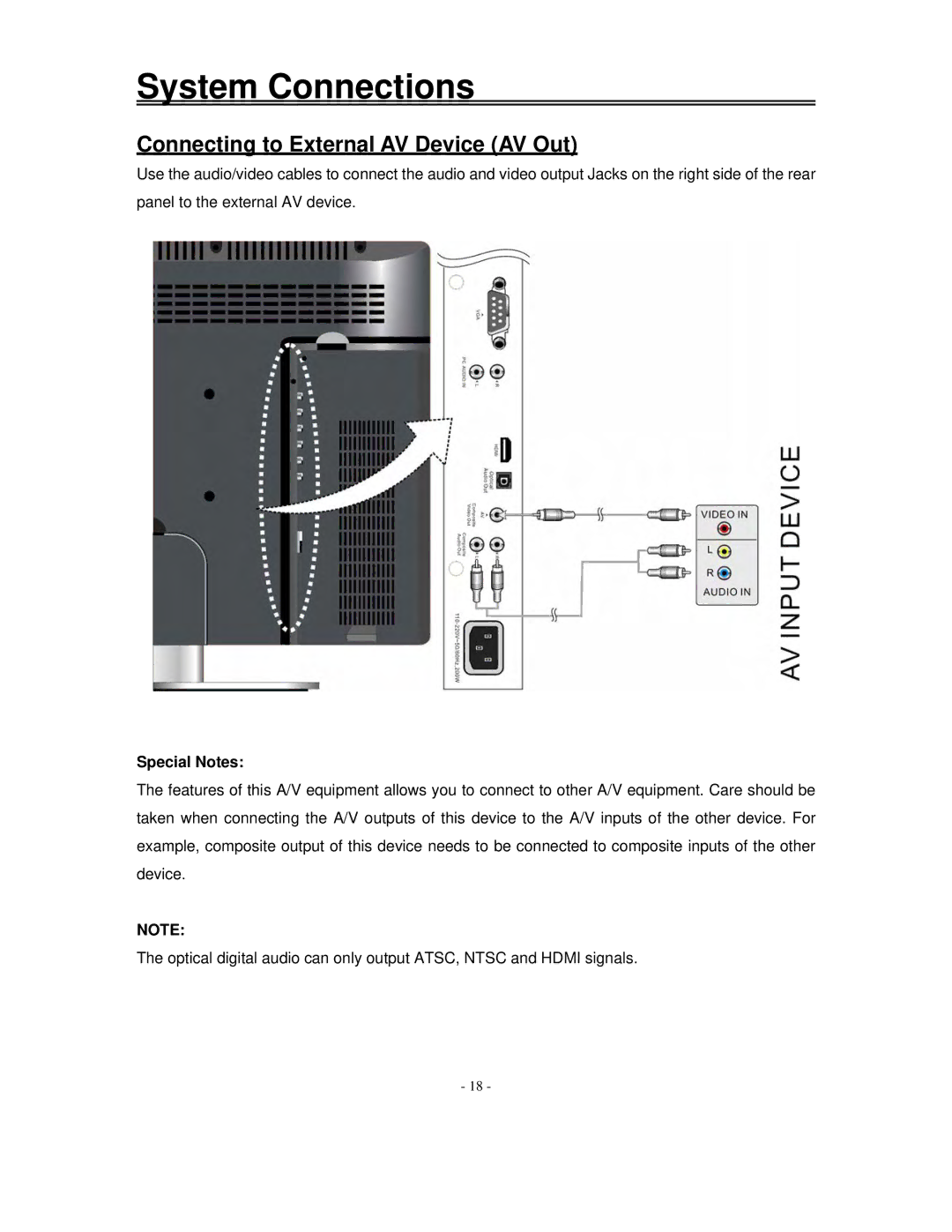 Polaroid FXM-2611C manual Connecting to External AV Device AV Out, Special Notes 